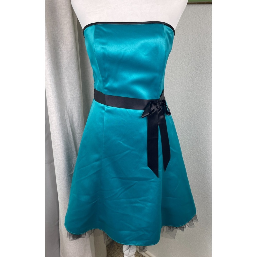 VTG Jessica McClintock for Gunne Sax Dress sz 5/6 Blue Satin Bow Hoco Prom Party
